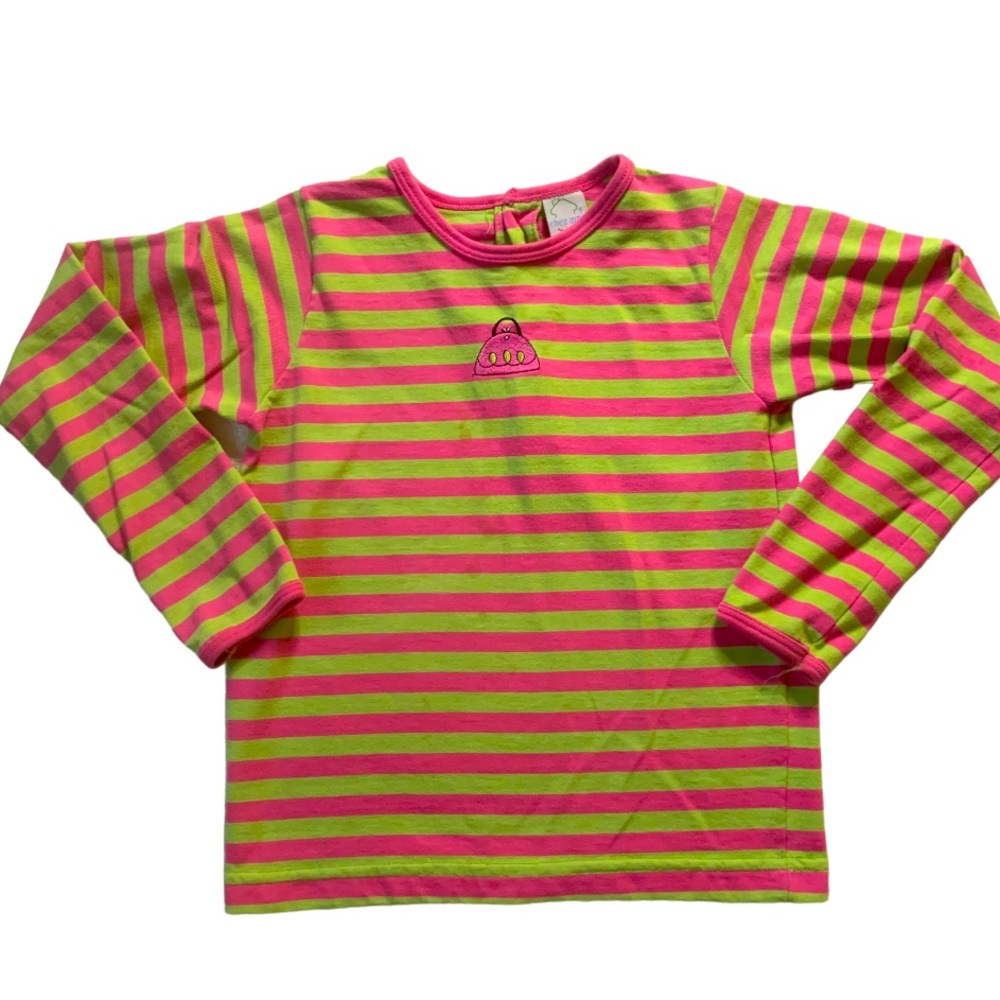 CHEZ AMI Vintage Boutique Pink & Green Striped Shirt w/Embroidered Purse -Size 8